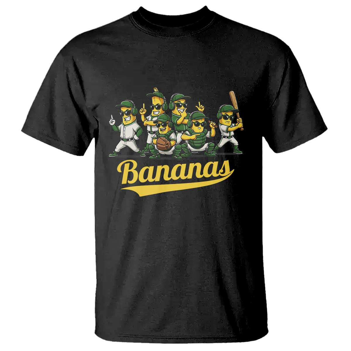 Cool Bananas Squad Playing Baseball Graphic T Shirt for Sports Fans Entertainment TS02 Black Print Your Wear