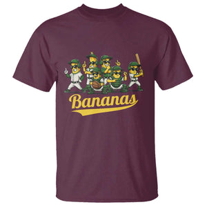 Cool Bananas Squad Playing Baseball Graphic T Shirt for Sports Fans Entertainment TS02 Maroon Print Your Wear