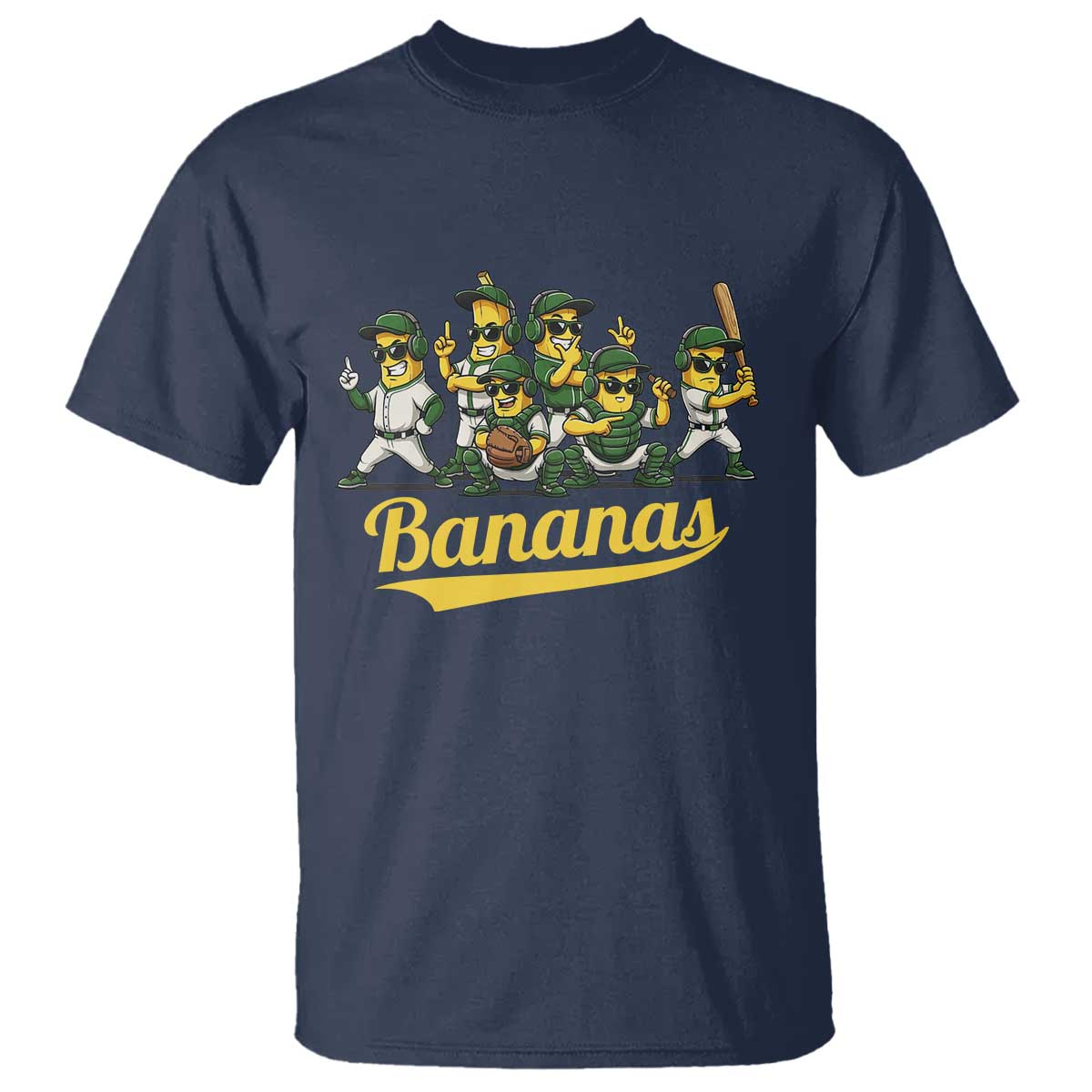 Cool Bananas Squad Playing Baseball Graphic T Shirt for Sports Fans Entertainment TS02 Navy Print Your Wear