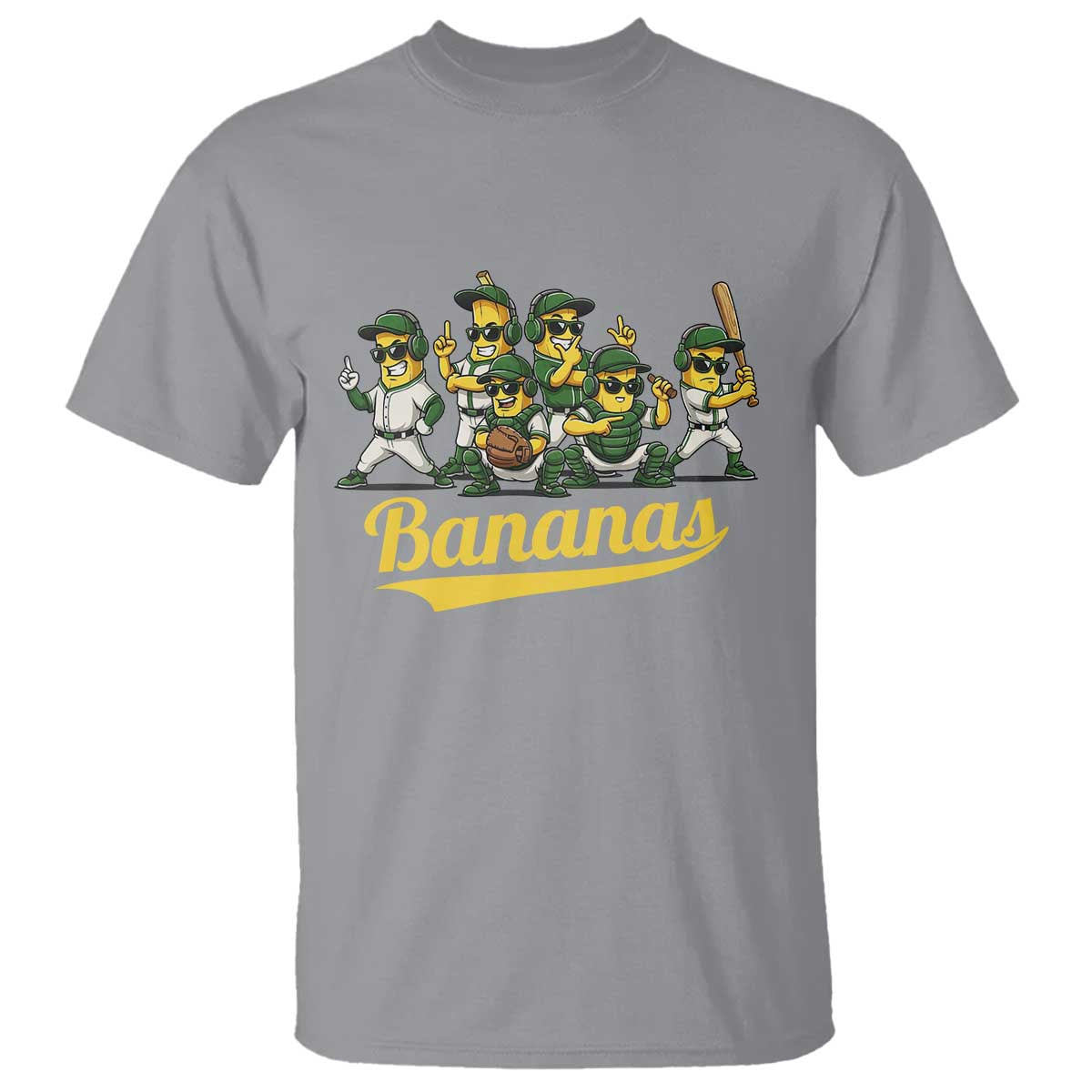 Cool Bananas Squad Playing Baseball Graphic T Shirt for Sports Fans Entertainment TS02 Sport Gray Print Your Wear