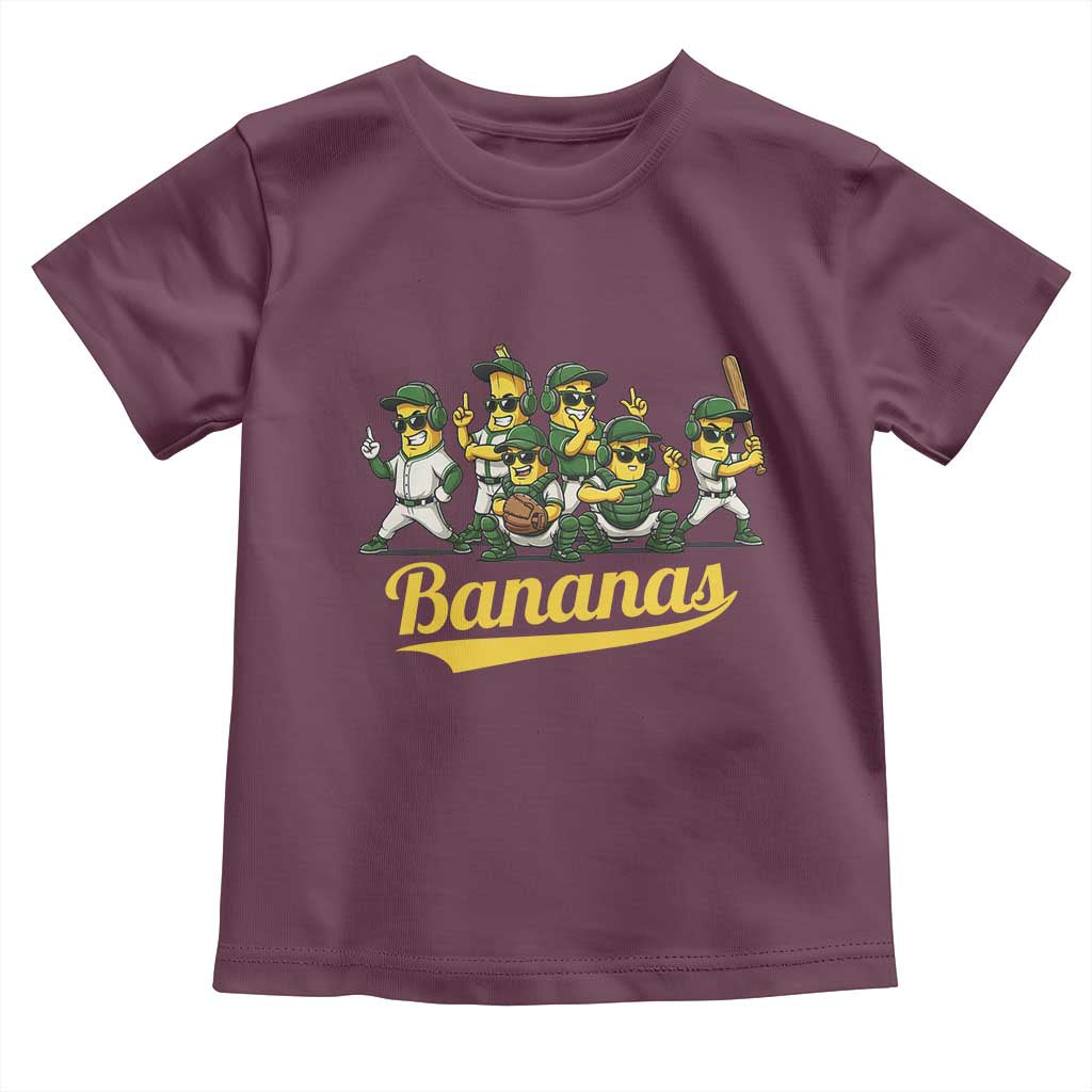 Cool Bananas Squad Playing Baseball Graphic Toddler T Shirt for Sports Fans Entertainment TS02 Maroon Print Your Wear