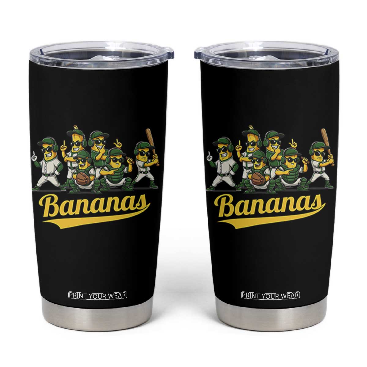Cool Bananas Squad Playing Baseball Graphic Tumbler Cup for Sports Fans Entertainment TS02 Black Print Your Wear