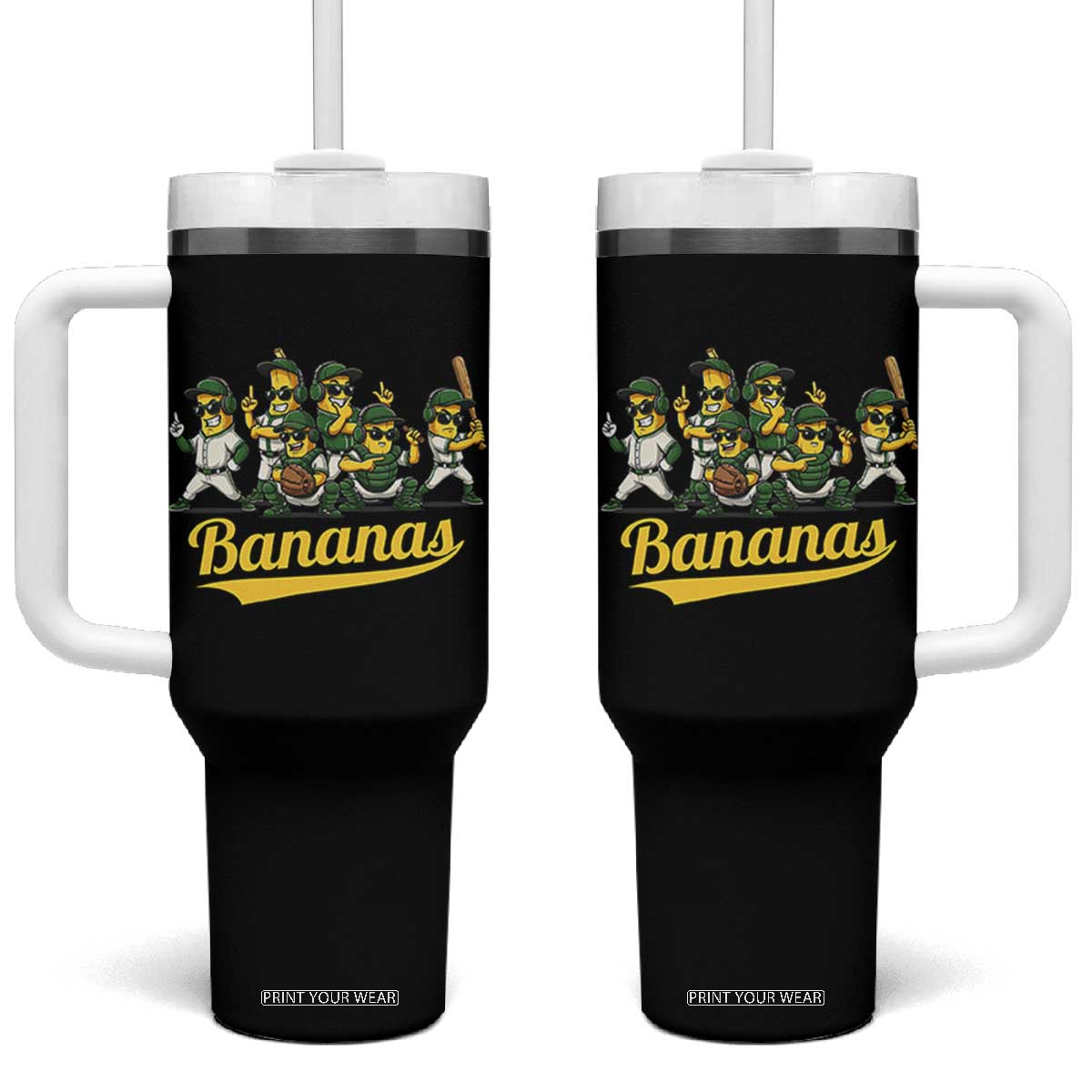 Cool Bananas Squad Playing Baseball Graphic Tumbler With Handle for Sports Fans Entertainment TS02 One Size: 40 oz Black Print Your Wear