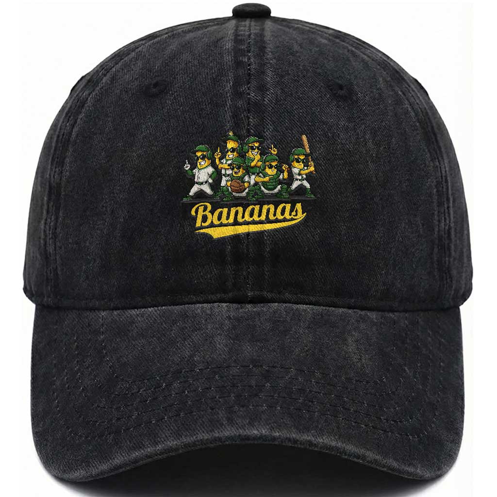Cool Bananas Squad Playing Baseball Graphic Washed Cotton Baseball Cap for Sports Fans Entertainment TS02 Print Your Wear