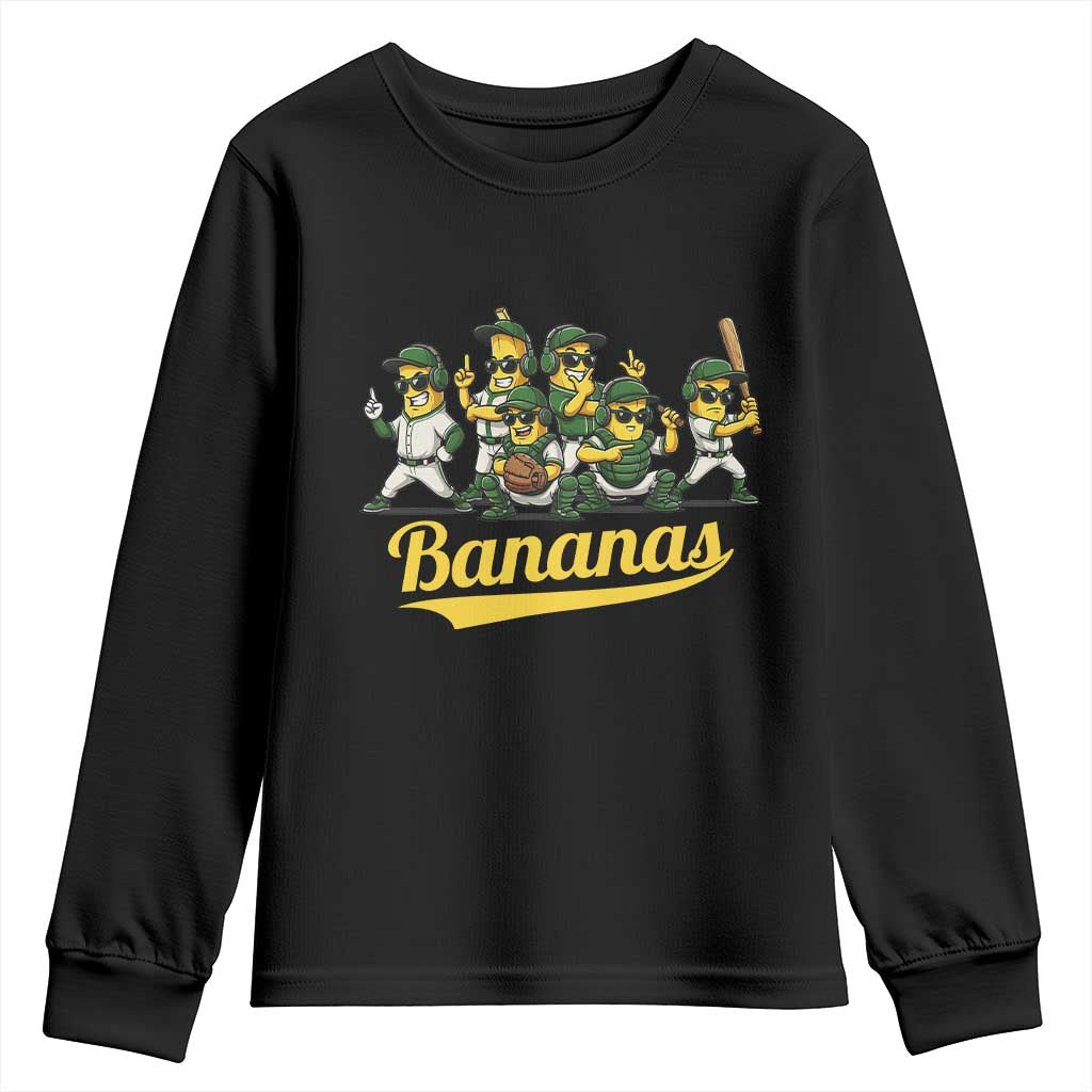 Cool Bananas Squad Playing Baseball Graphic Youth Sweatshirt for Sports Fans Entertainment TS02 Black Print Your Wear