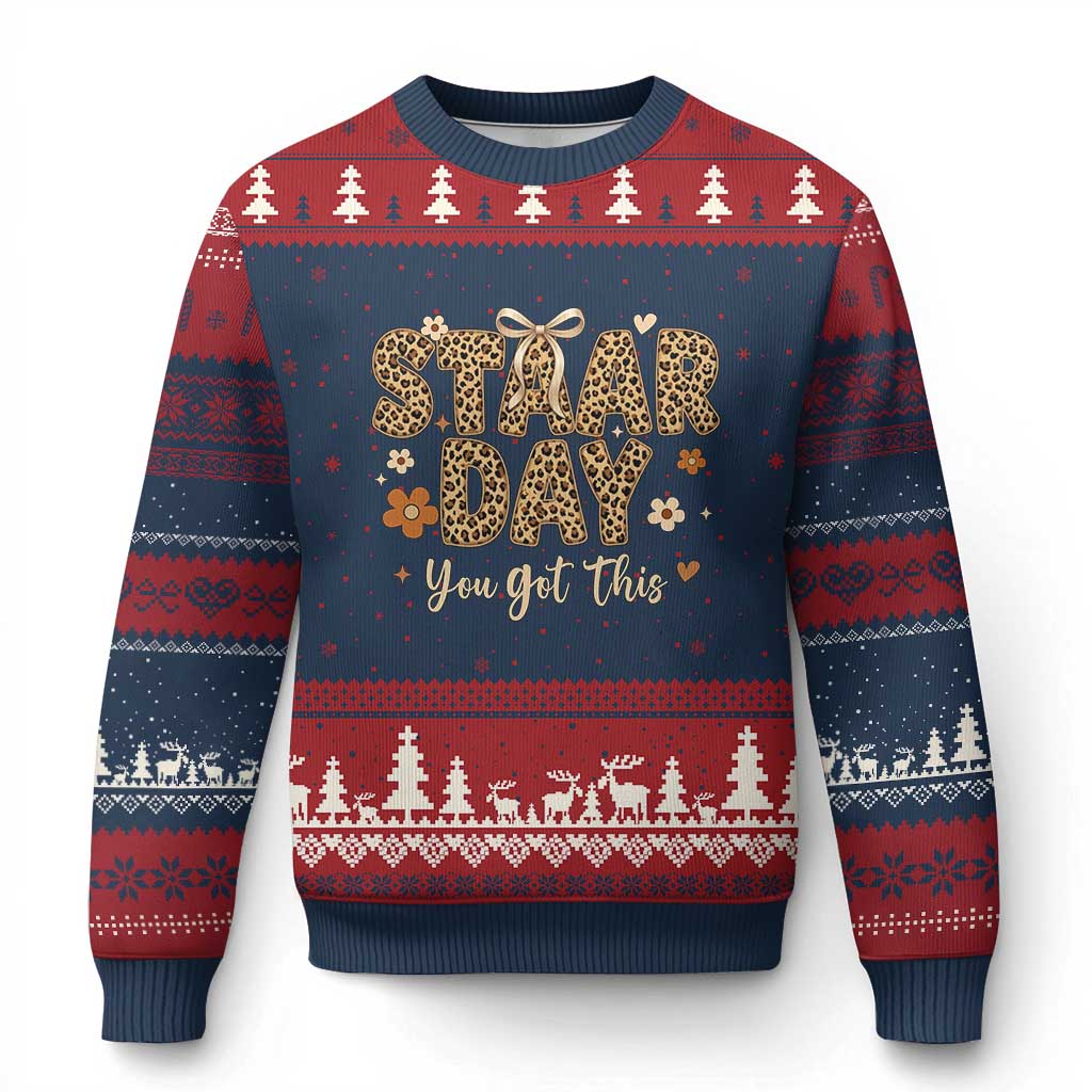 Groovy Leopard STAAR Day Ugly Christmas Sweater You Got This Motivational Teacher Sayings TS02 Navy Red Print Your Wear