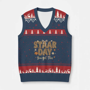 Groovy Leopard STAAR Day V-Neck Knit Sweater Vest You Got This Motivational Teacher Sayings TS02 Navy Red Print Your Wear
