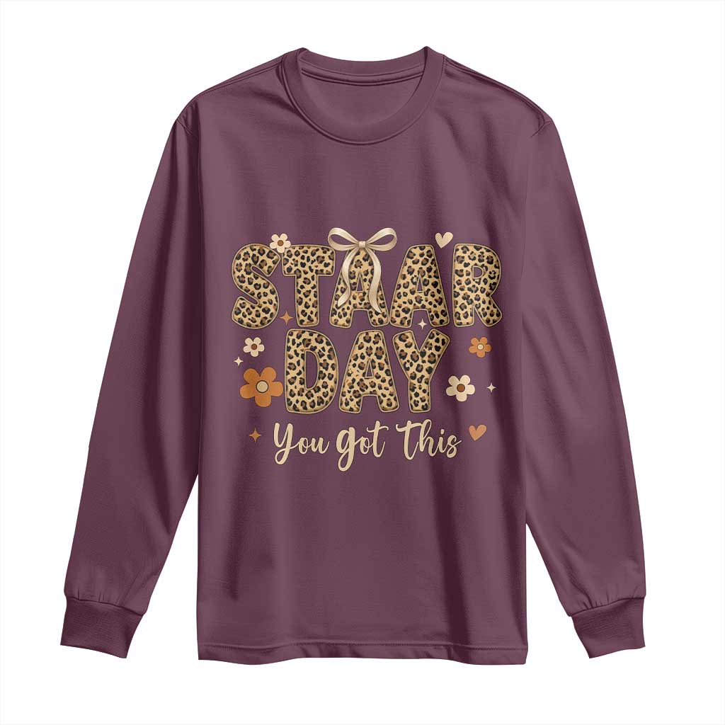 Groovy Leopard STAAR Day Long Sleeve Shirt You Got This Motivational Teacher Sayings TS02 Maroon Print Your Wear