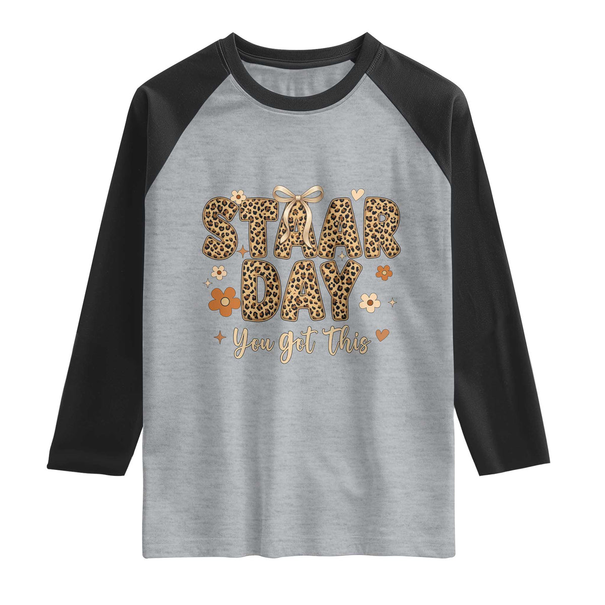 Groovy Leopard STAAR Day Raglan Shirt You Got This Motivational Teacher Sayings TS02 Heather Gray Black Print Your Wear