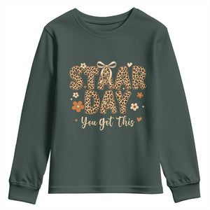 Groovy Leopard STAAR Day Youth Sweatshirt You Got This Motivational Teacher Sayings TS02 Dark Forest Green Print Your Wear