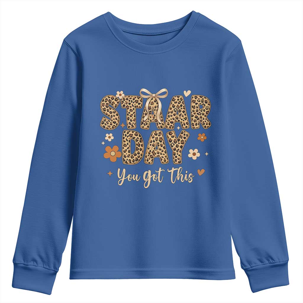 Groovy Leopard STAAR Day Youth Sweatshirt You Got This Motivational Teacher Sayings TS02 Royal Blue Print Your Wear