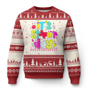 Groovy Texas STAAR Day Ugly Christmas Sweater Don't Stress Do Your Best Teacher Student Motivation TS02 Beige Red Print Your Wear