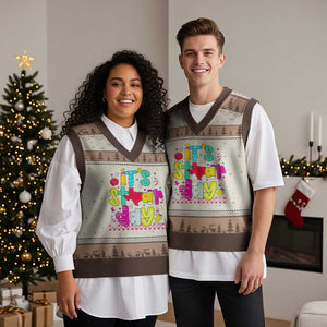 Groovy Texas STAAR Day V-Neck Knit Sweater Vest Don't Stress Do Your Best Teacher Student Motivation TS02 Mocha Mousse Print Your Wear