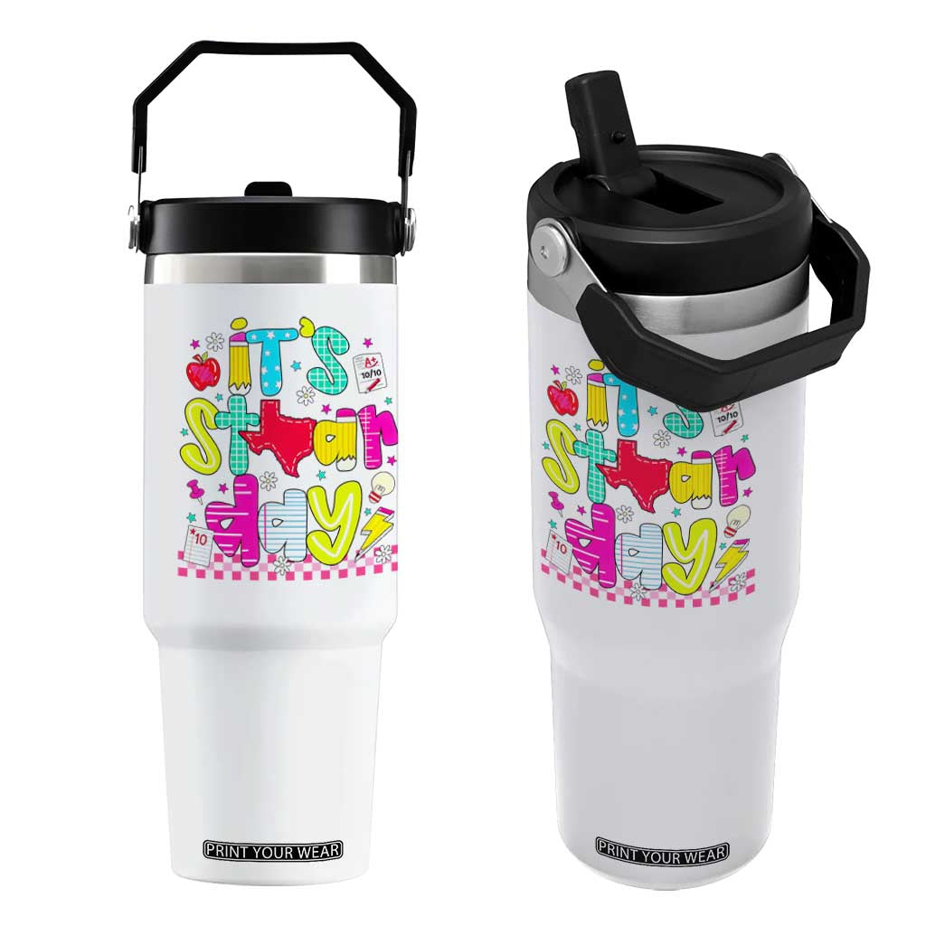 Groovy Texas STAAR Day Flip Straw Tumbler Don't Stress Do Your Best Teacher Student Motivation TS02 One Size: 30 oz White Print Your Wear
