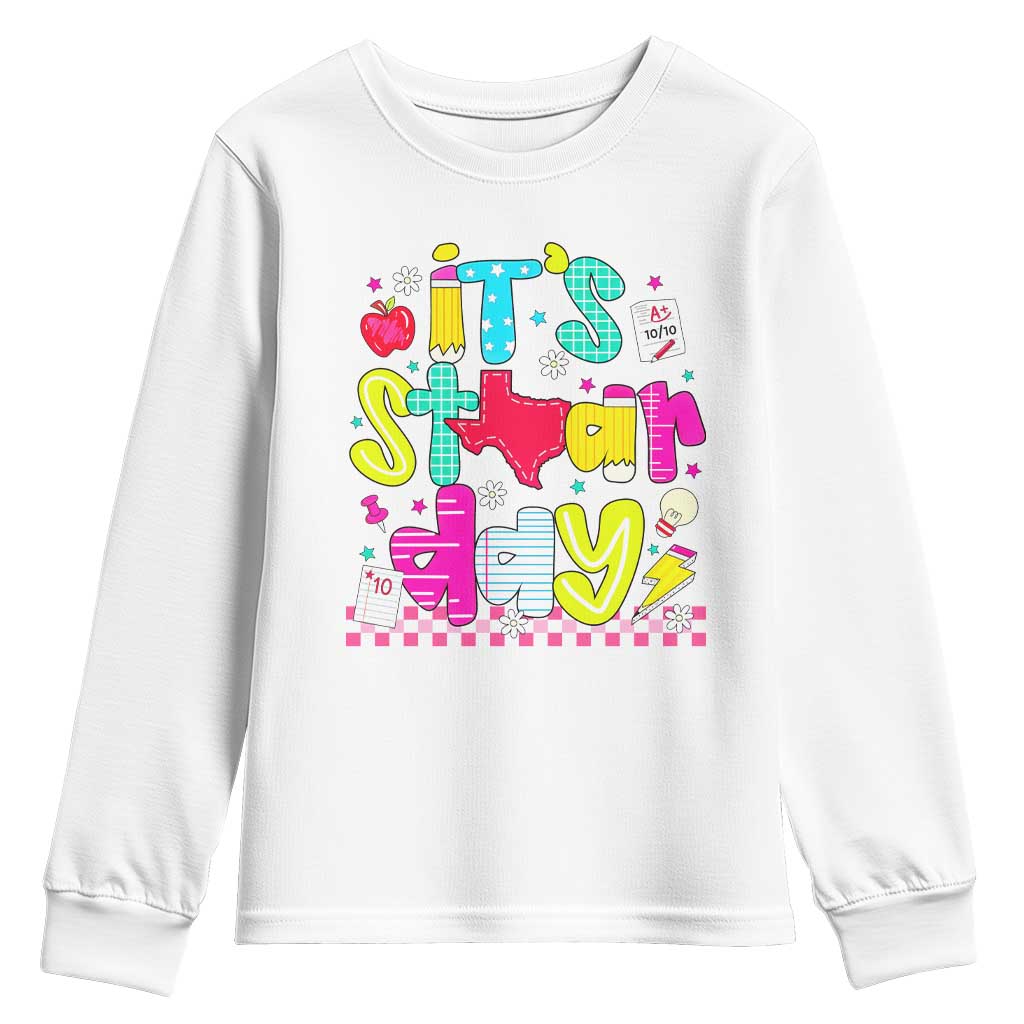 Groovy Texas STAAR Day Youth Sweatshirt Don't Stress Do Your Best Teacher Student Motivation TS02 White Print Your Wear