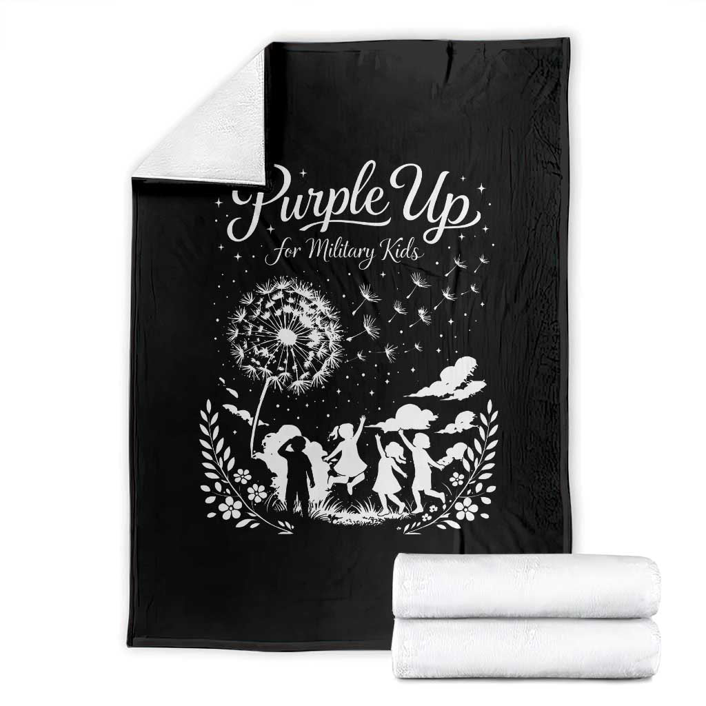 Purple Up For Military Kids Dandelion Inspirational Throw Blanket Month of the Military Child Awareness Brat Support TS02 Black Print Your Wear