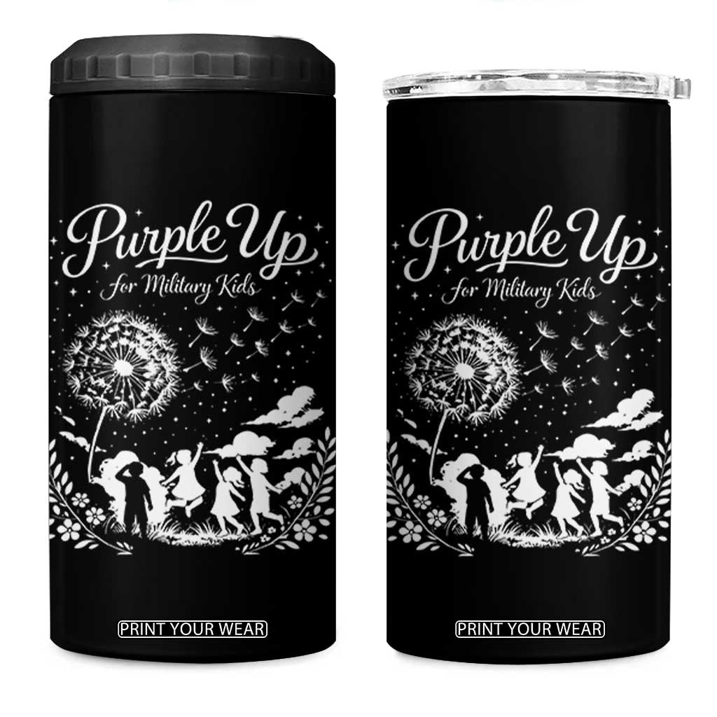 Purple Up For Military Kids Dandelion Inspirational 4 in 1 Can Cooler Tumbler Month of the Military Child Awareness Brat Support TS02 One Size: 16 oz Black Print Your Wear