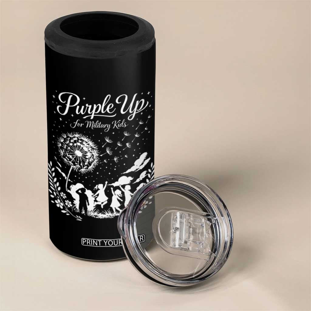 Purple Up For Military Kids Dandelion Inspirational 4 in 1 Can Cooler Tumbler Month of the Military Child Awareness Brat Support TS02 Print Your Wear