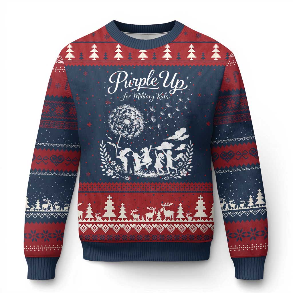 Purple Up For Military Kids Dandelion Inspirational Ugly Christmas Sweater Month of the Military Child Awareness Brat Support TS02 Navy Red Print Your Wear