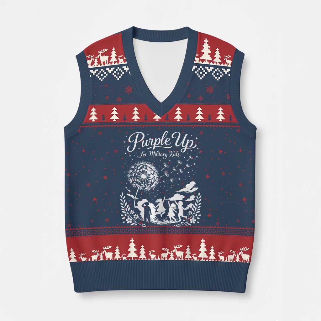 Purple Up For Military Kids Dandelion Inspirational V-Neck Knit Sweater Vest Month of the Military Child Awareness Brat Support TS02 Navy Red Print Your Wear