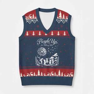 Purple Up For Military Kids Dandelion Inspirational V-Neck Knit Sweater Vest Month of the Military Child Awareness Brat Support TS02 Navy Red Print Your Wear
