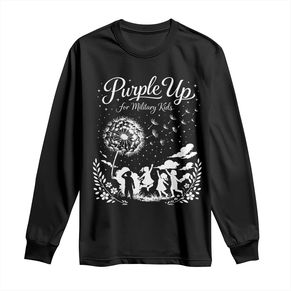 Purple Up For Military Kids Dandelion Inspirational Long Sleeve Shirt Month of the Military Child Awareness Brat Support TS02 Black Print Your Wear