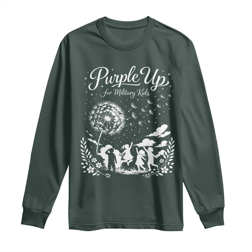 Purple Up For Military Kids Dandelion Inspirational Long Sleeve Shirt Month of the Military Child Awareness Brat Support TS02 Dark Forest Green Print Your Wear