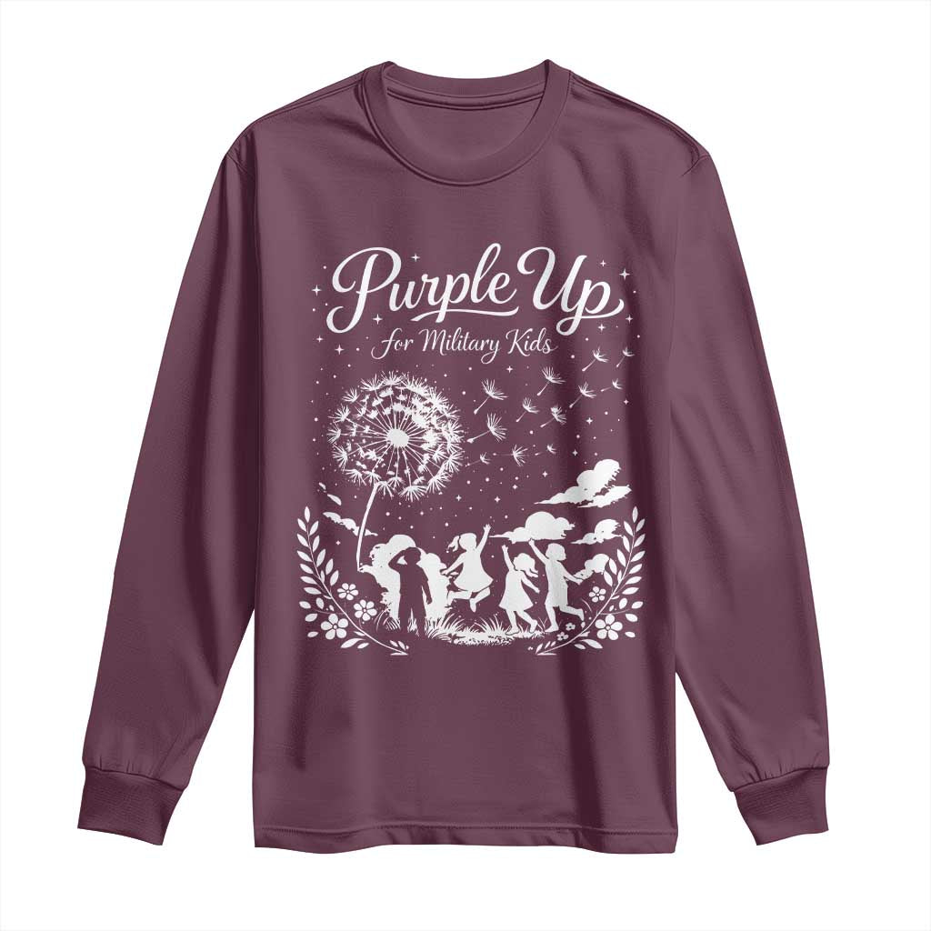 Purple Up For Military Kids Dandelion Inspirational Long Sleeve Shirt Month of the Military Child Awareness Brat Support TS02 Maroon Print Your Wear