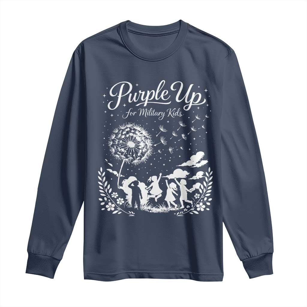 Purple Up For Military Kids Dandelion Inspirational Long Sleeve Shirt Month of the Military Child Awareness Brat Support TS02 Navy Print Your Wear