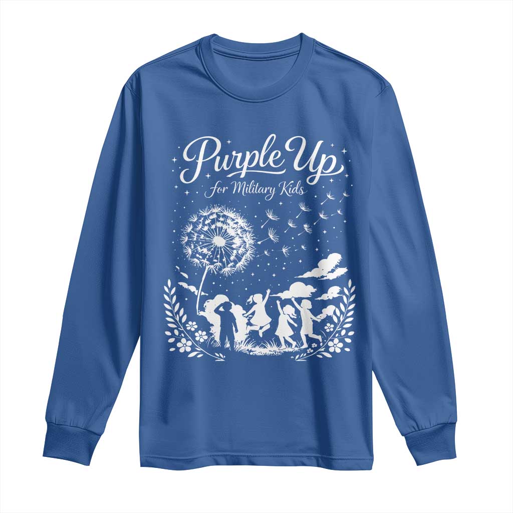 Purple Up For Military Kids Dandelion Inspirational Long Sleeve Shirt Month of the Military Child Awareness Brat Support TS02 Royal Blue Print Your Wear
