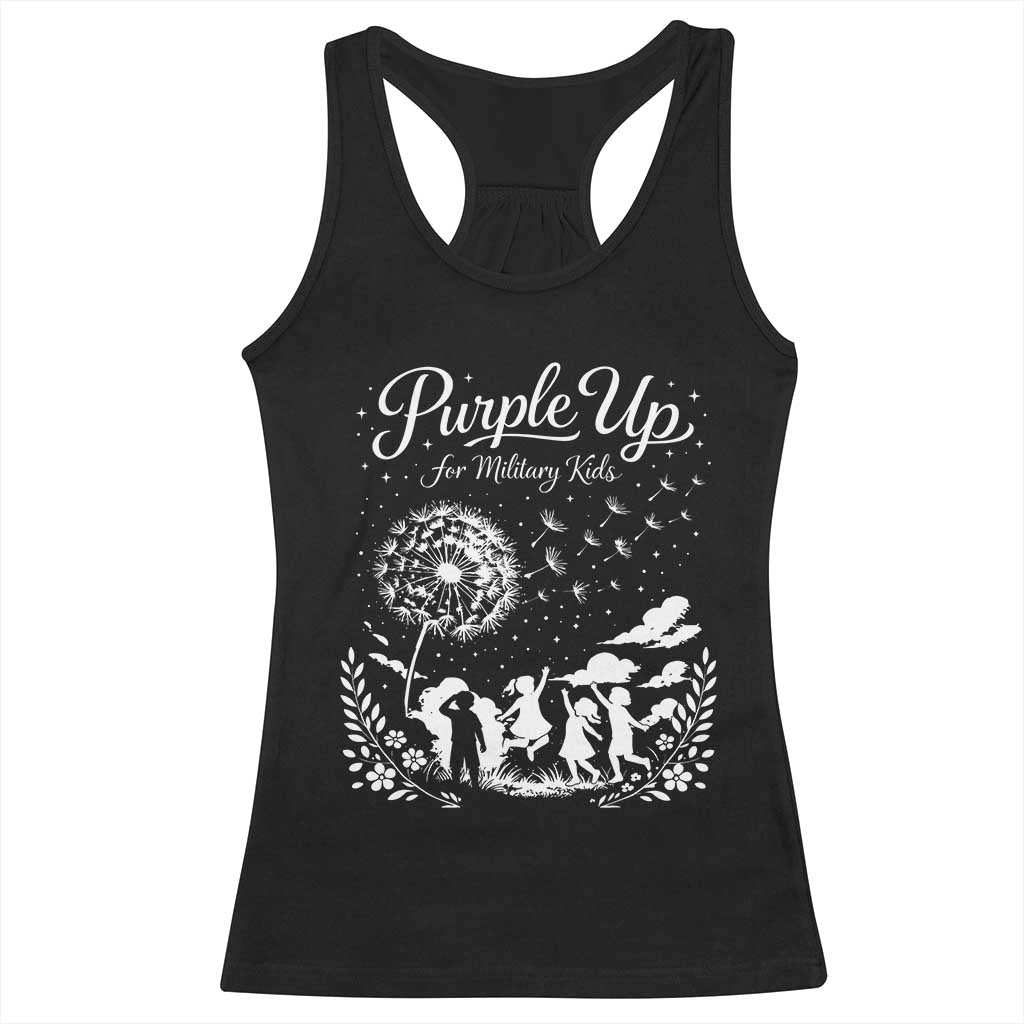 Purple Up For Military Kids Dandelion Inspirational Racerback Tank Top Month of the Military Child Awareness Brat Support TS02 Black Print Your Wear