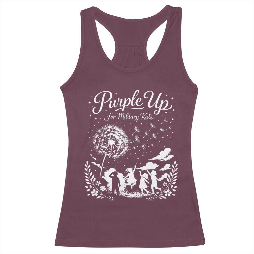 Purple Up For Military Kids Dandelion Inspirational Racerback Tank Top Month of the Military Child Awareness Brat Support TS02 Maroon Print Your Wear