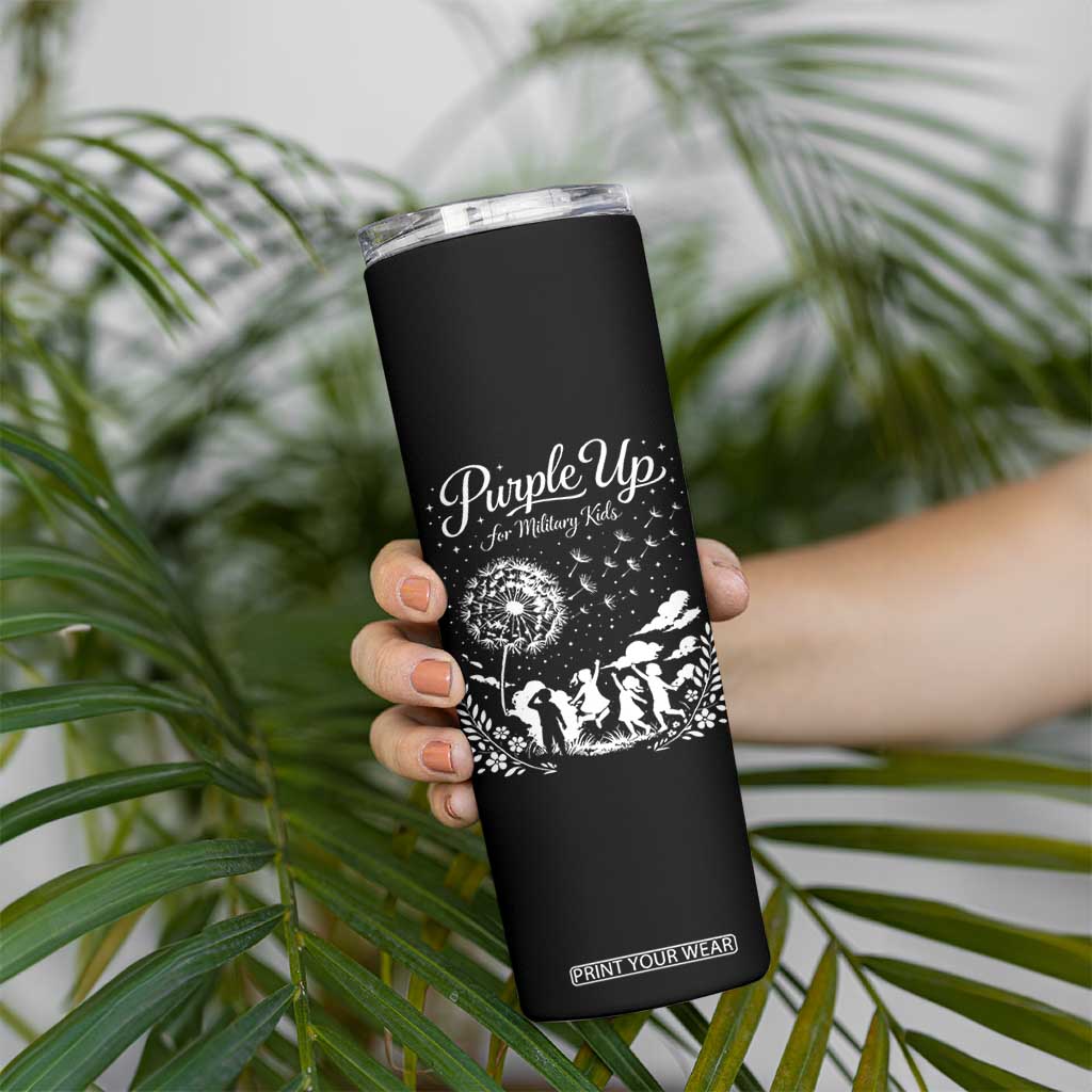 Purple Up For Military Kids Dandelion Inspirational Skinny Tumbler Month of the Military Child Awareness Brat Support TS02 Print Your Wear