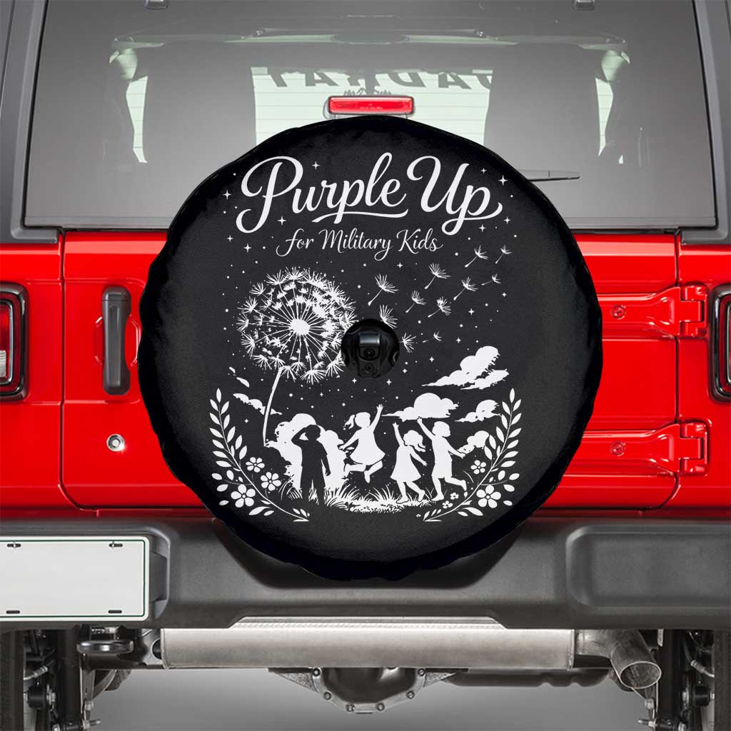 Purple Up For Military Kids Dandelion Inspirational Spare Tire Cover Month of the Military Child Awareness Brat Support TS02 Black Print Your Wear