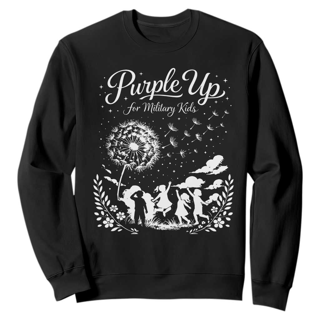 Purple Up For Military Kids Dandelion Inspirational Sweatshirt Month of the Military Child Awareness Brat Support TS02 Black Print Your Wear