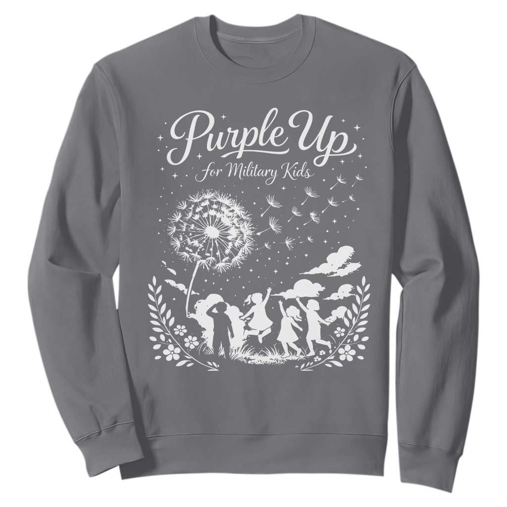 Purple Up For Military Kids Dandelion Inspirational Sweatshirt Month of the Military Child Awareness Brat Support TS02 Charcoal Print Your Wear