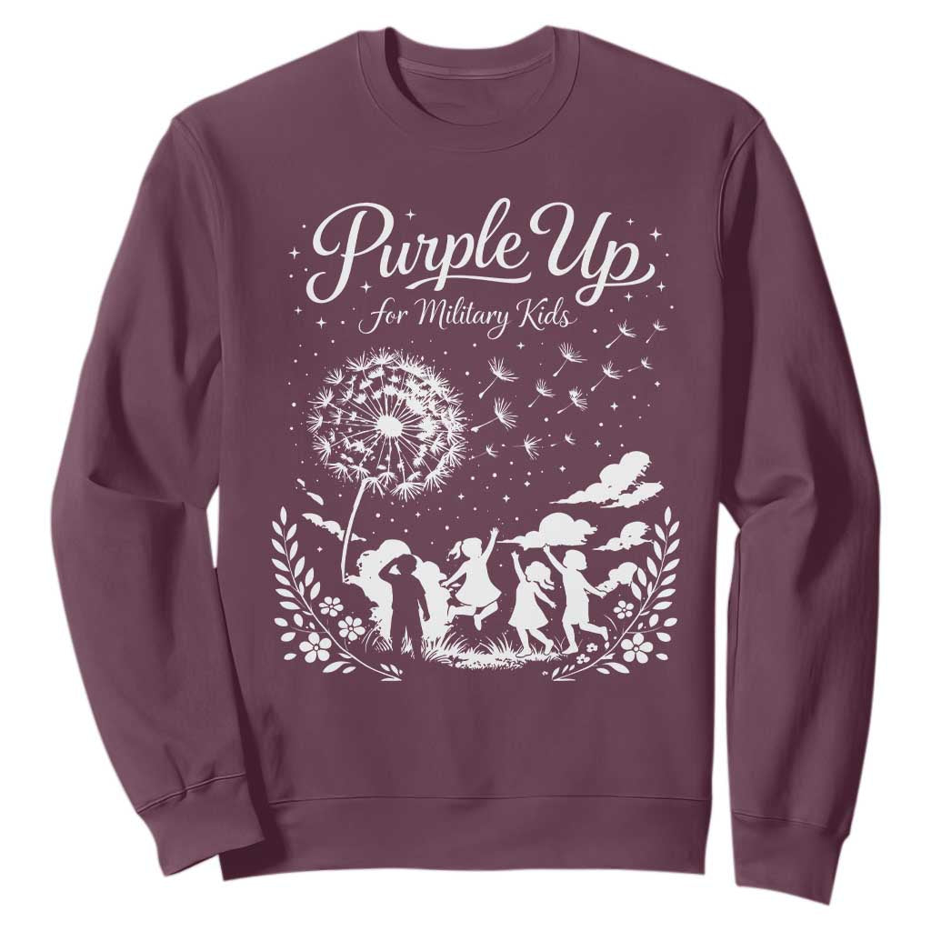 Purple Up For Military Kids Dandelion Inspirational Sweatshirt Month of the Military Child Awareness Brat Support TS02 Maroon Print Your Wear