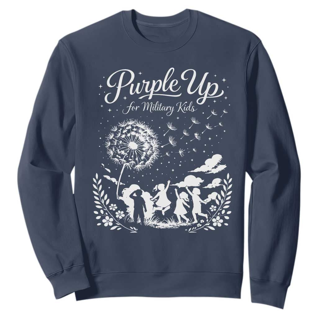Purple Up For Military Kids Dandelion Inspirational Sweatshirt Month of the Military Child Awareness Brat Support TS02 Navy Print Your Wear