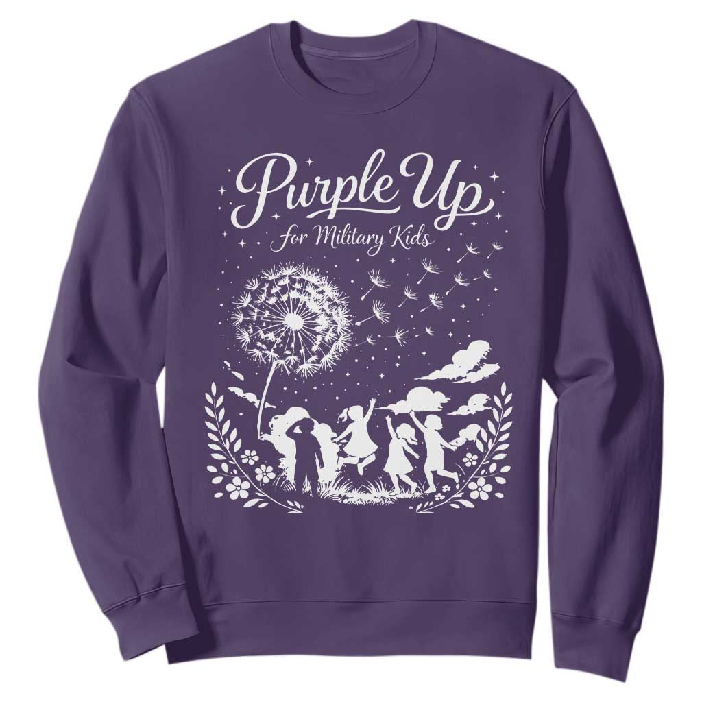 Purple Up For Military Kids Dandelion Inspirational Sweatshirt Month of the Military Child Awareness Brat Support TS02 Purple Print Your Wear