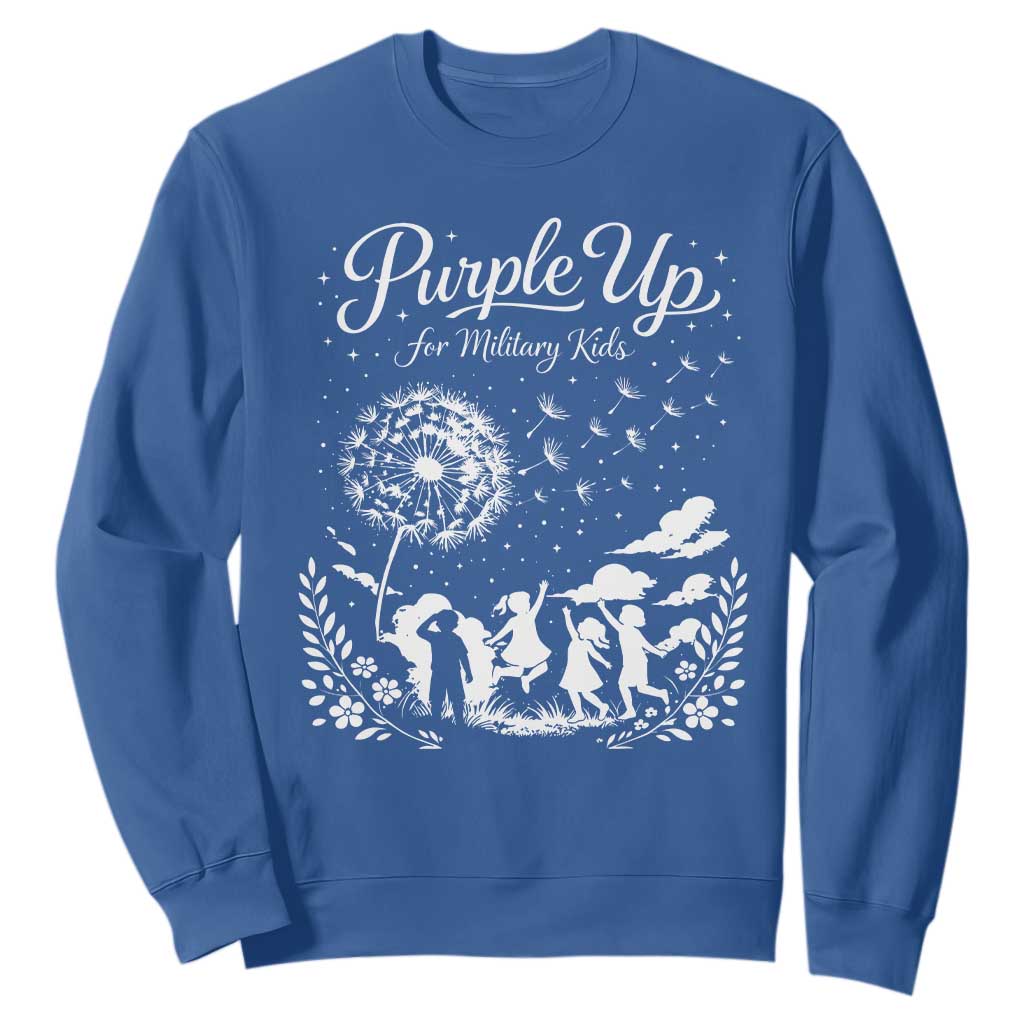 Purple Up For Military Kids Dandelion Inspirational Sweatshirt Month of the Military Child Awareness Brat Support TS02 Royal Blue Print Your Wear