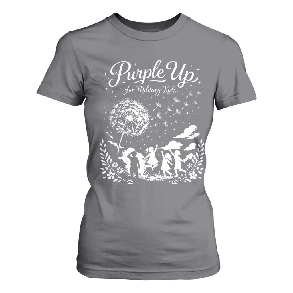 Purple Up For Military Kids Dandelion Inspirational T Shirt For Women Month of the Military Child Awareness Brat Support TS02 Charcoal Print Your Wear