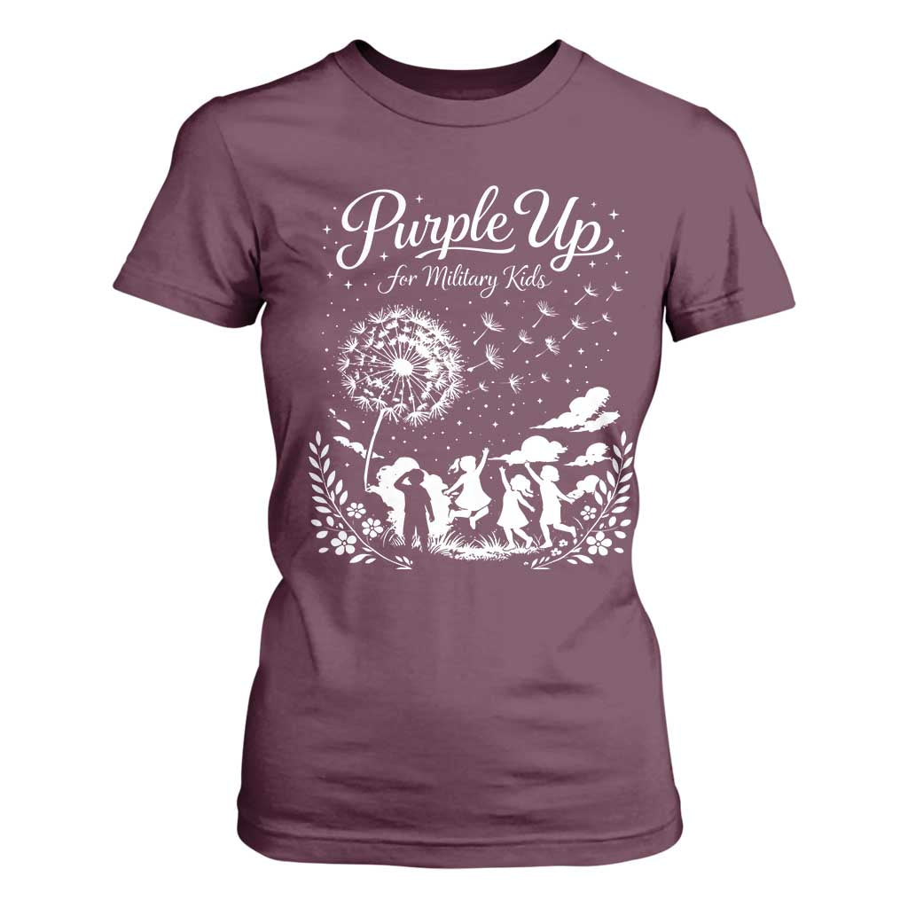 Purple Up For Military Kids Dandelion Inspirational T Shirt For Women Month of the Military Child Awareness Brat Support TS02 Maroon Print Your Wear