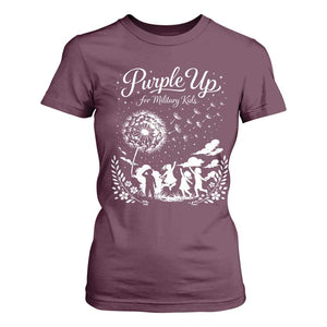 Purple Up For Military Kids Dandelion Inspirational T Shirt For Women Month of the Military Child Awareness Brat Support TS02 Maroon Print Your Wear