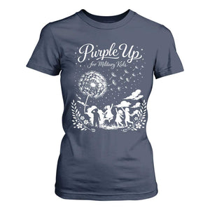 Purple Up For Military Kids Dandelion Inspirational T Shirt For Women Month of the Military Child Awareness Brat Support TS02 Navy Print Your Wear