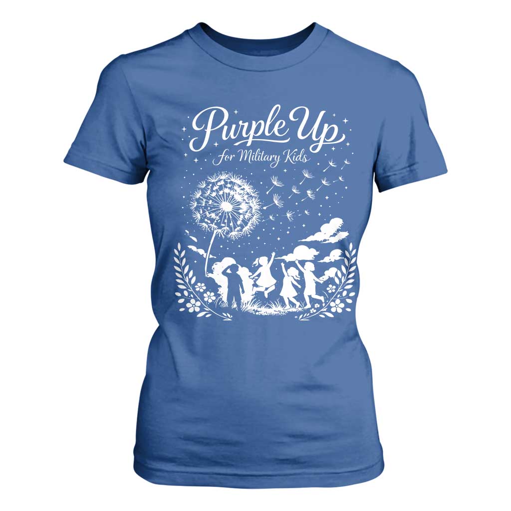 Purple Up For Military Kids Dandelion Inspirational T Shirt For Women Month of the Military Child Awareness Brat Support TS02 Royal Blue Print Your Wear