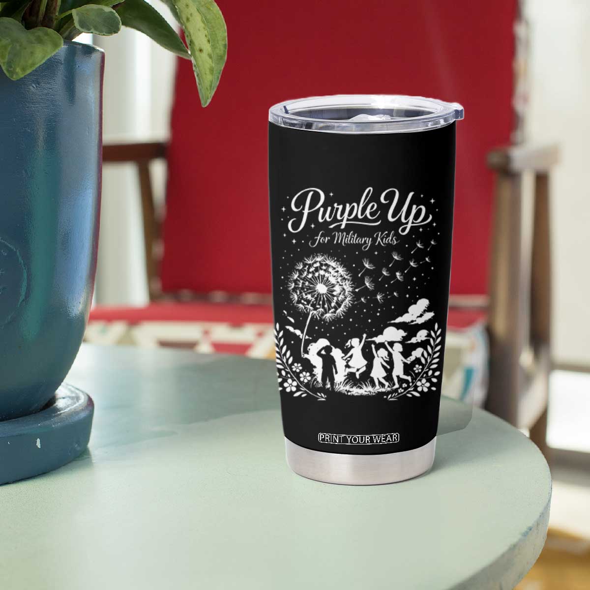 Purple Up For Military Kids Dandelion Inspirational Tumbler Cup Month of the Military Child Awareness Brat Support TS02 Print Your Wear