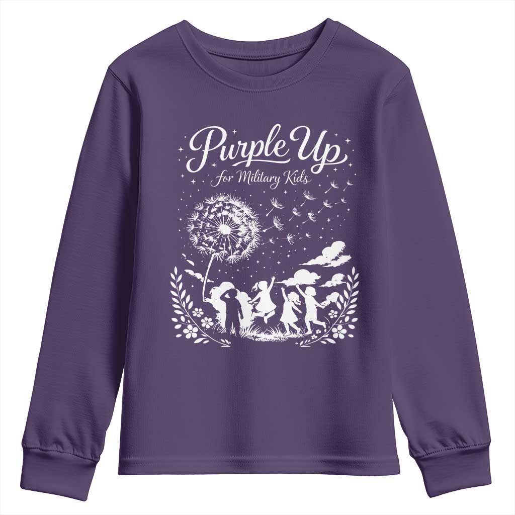 Purple Up For Military Kids Dandelion Inspirational Youth Sweatshirt Month of the Military Child Awareness Brat Support TS02 Purple Print Your Wear