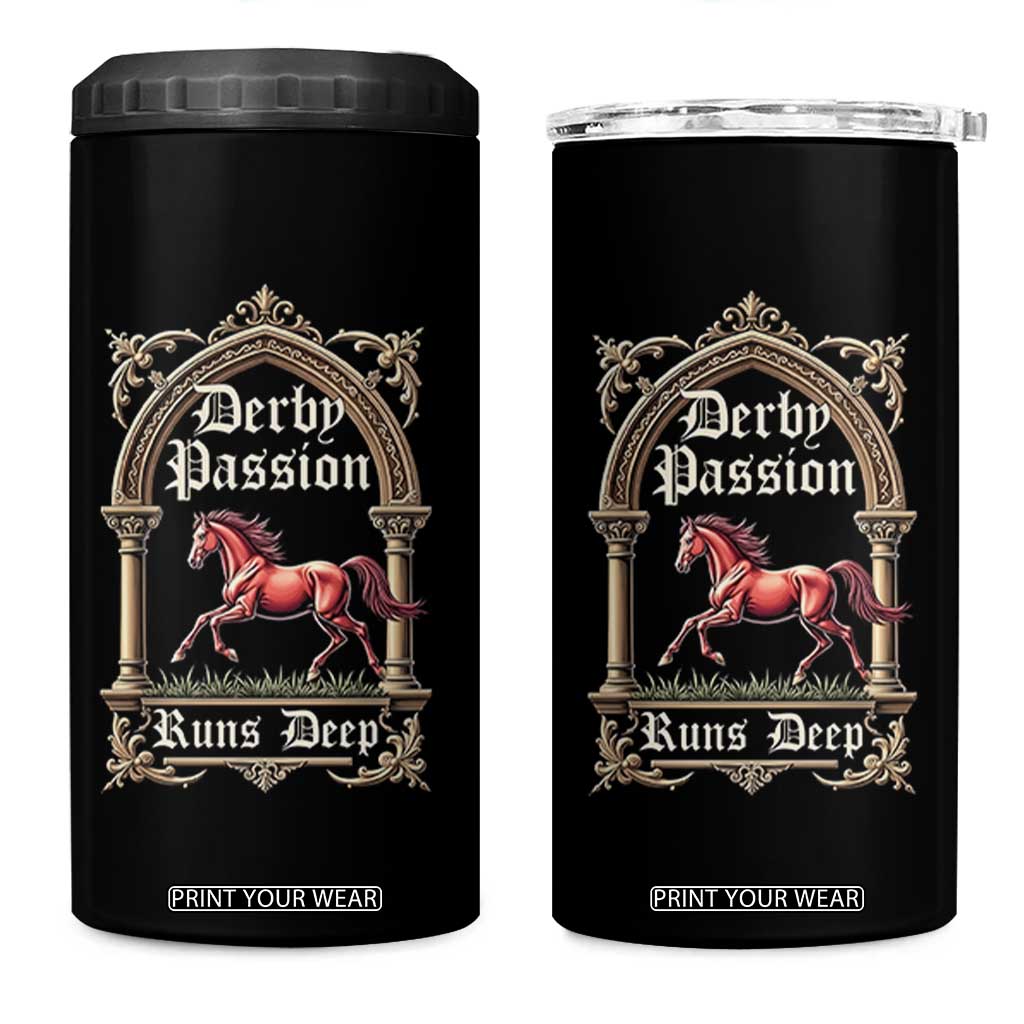 Derby Passion Runs Deep Elegant Horse Racing 4 in 1 Can Cooler Tumbler Vintage Gothic Arch Equestrian Thoroughbred Lover TS02 One Size: 16 oz Black Print Your Wear