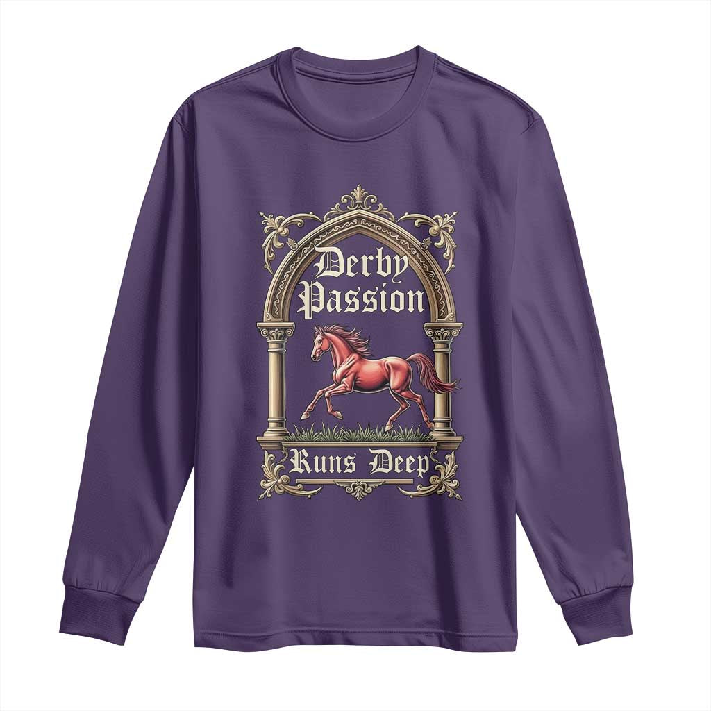 Derby Passion Runs Deep Elegant Horse Racing Long Sleeve Shirt Vintage Gothic Arch Equestrian Thoroughbred Lover TS02 Purple Print Your Wear