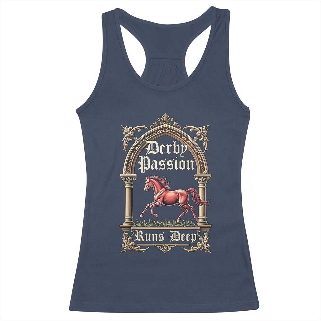 Derby Passion Runs Deep Elegant Horse Racing Racerback Tank Top Vintage Gothic Arch Equestrian Thoroughbred Lover TS02 Navy Print Your Wear